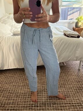 Orvis 100% linen pants blue and white striped